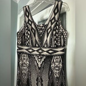 R&M Richards Black and Cream Beaded Dress